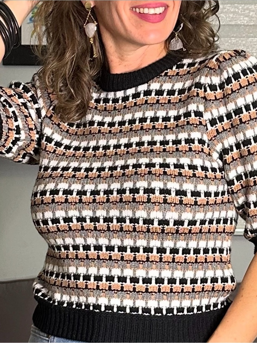 THML Black, White & Tan Patterned Knit Sweater